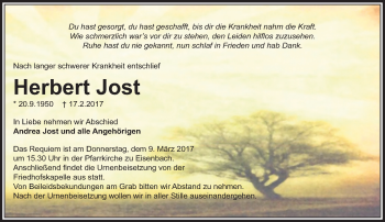 Traueranzeige von Herbert Jost von  Camberger Anzeiger