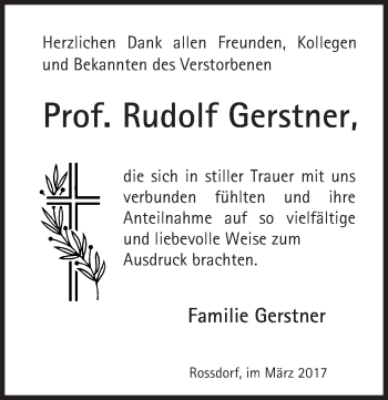 Traueranzeige von Rudolf Gerstner von Trauerportal Rhein Main Presse