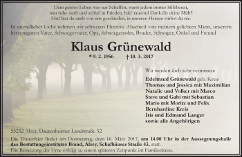 Traueranzeige von Klaus Grünewald von Trauerportal Rhein Main Presse