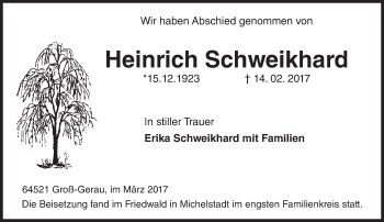 Traueranzeige von Heinrich Schweikhard von Trauerportal Echo Online