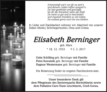Traueranzeige von Elisabeth Bernfinger von Trauerportal Rhein Main Presse