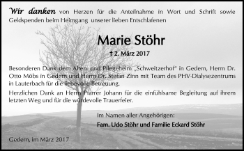 Traueranzeige von Marie Stöhr von  Kreisanzeiger