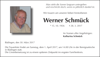 Traueranzeige von Werner Schmück von  Kreisanzeiger
