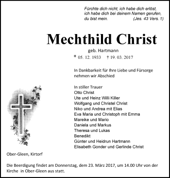 Traueranzeige von Mechthild Christ von VRM Trauer