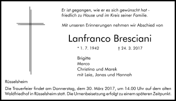 Traueranzeige von Lanfranco Bresciani von Trauerportal Rhein Main Presse