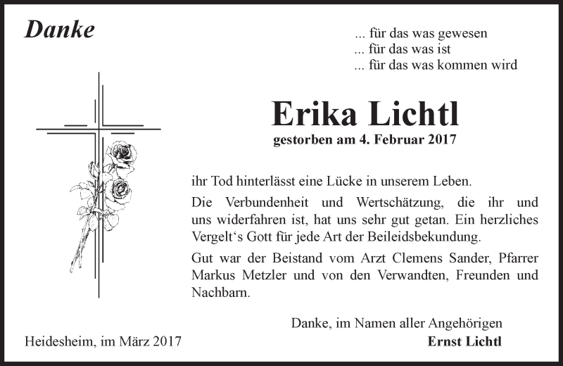  Traueranzeige für Erika Lichtl vom 15.03.2017 aus Trauerportal Rhein Main Presse