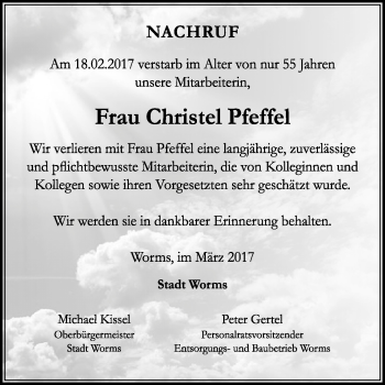 Traueranzeige von Christel Pfeffel von Trauerportal Rhein Main Presse