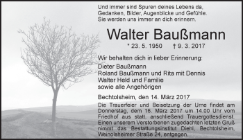 Traueranzeige von Walter Baußmann von Trauerportal Rhein Main Presse
