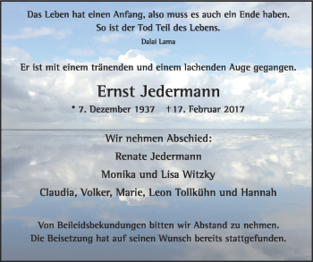 Traueranzeige von Ernst Jedermann von Trauerportal Rhein Main Presse