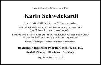 Traueranzeige von Karin Schweickardt von Trauerportal Rhein Main Presse