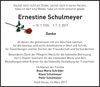 Traueranzeige von Ernestine Schulmeyer von Trauerportal Echo Online