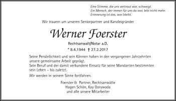 Traueranzeige von Werner Foerster von Trauerportal Rhein Main Presse