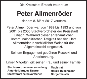 Traueranzeige von Peter Allmenröder von Trauerportal Echo Online