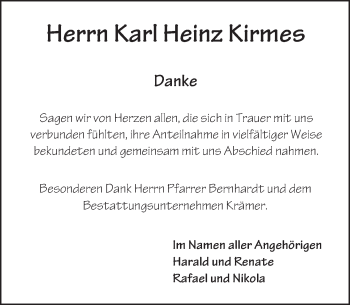 Traueranzeige von Karl Heinz Kirmes von Trauerportal Echo Online