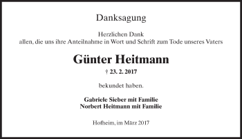 Traueranzeige von Günter Heitmann von Trauerportal Rhein Main Presse