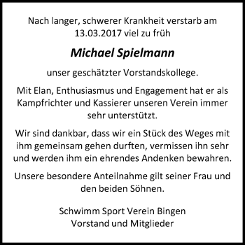 Traueranzeige von Michael Spielmann von Trauerportal Rhein Main Presse