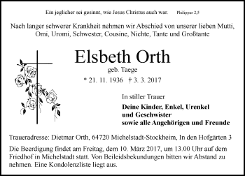 Traueranzeige von Elsbeth Orth von Trauerportal Echo Online