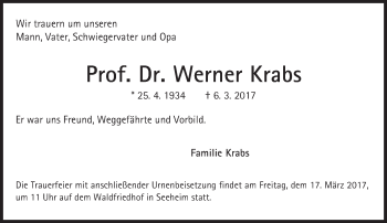 Traueranzeige von Werner Krabs von Trauerportal Echo Online