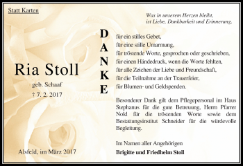 Traueranzeige von Ria Stoll von VRM Trauer