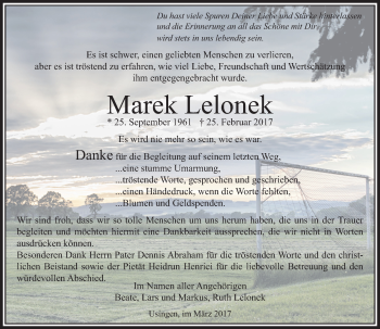 Traueranzeige von Marek Lelonek von  Usinger Anzeiger