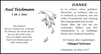 Traueranzeige von Axel Teichmann von  Kreisanzeiger