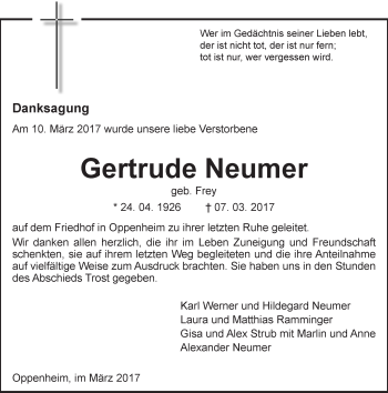 Traueranzeige von Gertrude Neumer von Trauerportal Rhein Main Presse
