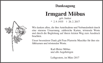 Traueranzeige von Irmgard Möbus von  Gießener Anzeiger