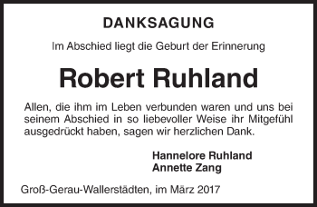 Traueranzeige von Robert Ruhland von Trauerportal Echo Online