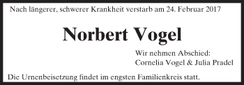 Traueranzeige von Norbert Vogel von  Gießener Anzeiger