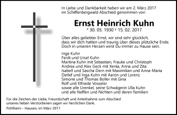 Traueranzeige von Ernst Heinrich Kuhn von  Gießener Anzeiger