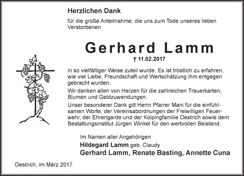  Traueranzeige für Gerhard Lamm vom 09.03.2017 aus Trauerportal Rhein Main Presse