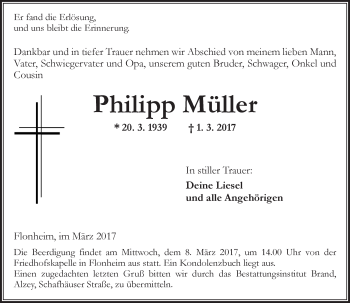 Traueranzeige von Philipp Müller von Trauerportal Rhein Main Presse