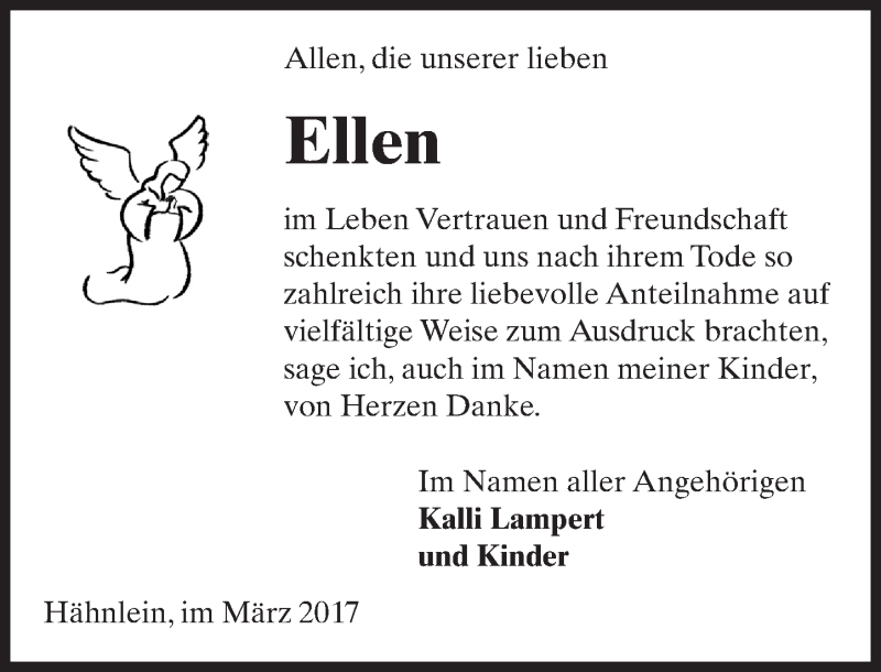  Traueranzeige für Ellen  vom 04.03.2017 aus Trauerportal Echo Online