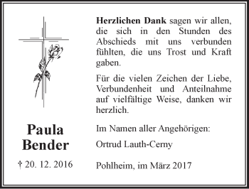 Traueranzeige von Paula Bender von  Gießener Anzeiger