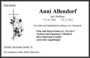 Traueranzeige von Anni Allendorf von VRM Trauer