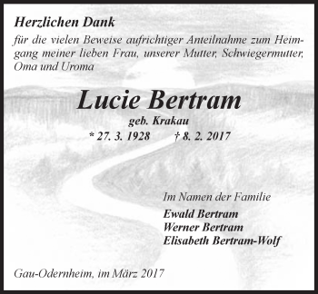 Traueranzeige von Lucie Bertram von Trauerportal Rhein Main Presse