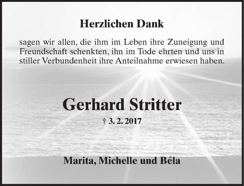  Traueranzeige für Gerhard Stritter vom 11.03.2017 aus Trauerportal Rhein Main Presse