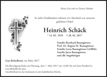 Traueranzeige von Heinrich Schäck von Trauerportal Rhein Main Presse