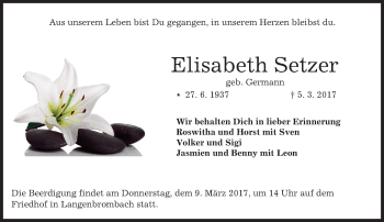Traueranzeige von Elisabeth Setzer von Trauerportal Echo Online