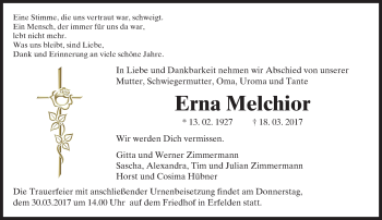 Traueranzeige von Erna Melchior von Trauerportal Echo Online