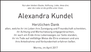 Traueranzeige von Alexandra Kundel von Trauerportal Rhein Main Presse