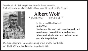 Traueranzeige von Albert Wolf von Trauerportal Echo Online