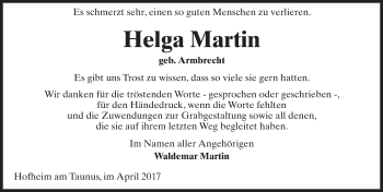 Traueranzeige von Helga Martin von Trauerportal Rhein Main Presse