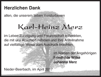 Traueranzeige von Karl-Heinz Merz von Trauerportal Echo Online