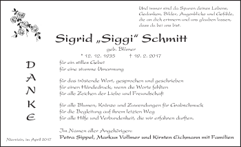 Traueranzeige von Sigrid Schmitt von Trauerportal Rhein Main Presse