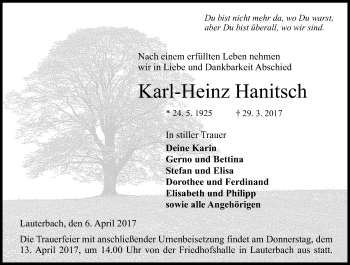Traueranzeige von Karl-Heinz Hanitsch von VRM Trauer