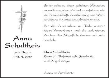 Traueranzeige von Anna Schultheis von Trauerportal Rhein Main Presse