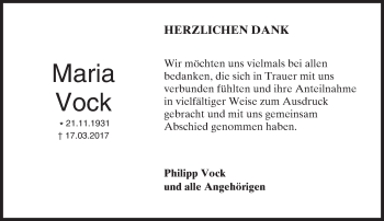 Traueranzeige von Maria Vock von Trauerportal Echo Online