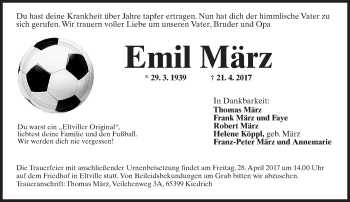 Traueranzeige von Emil März von Trauerportal Rhein Main Presse