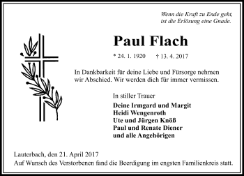 Traueranzeige von Paul Flach von VRM Trauer